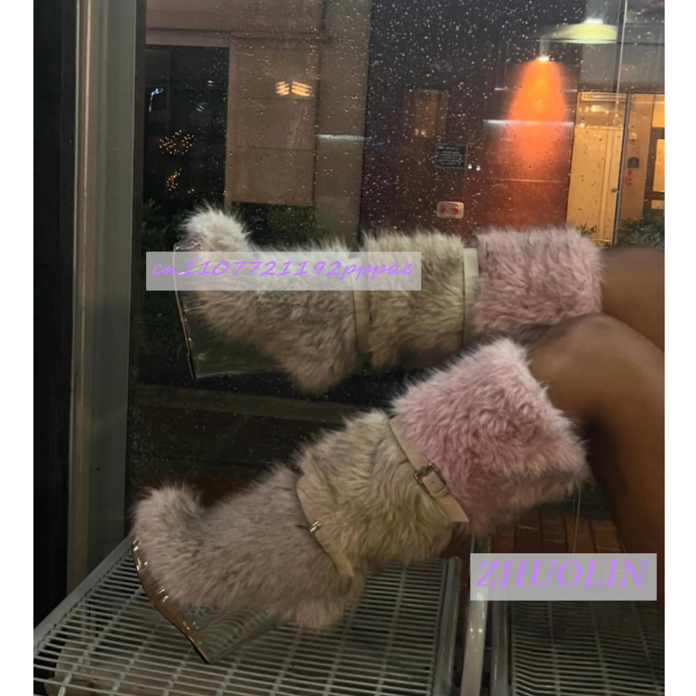 Leather Classic Strap - Bottes compensées transparentes en fourrure dégradée